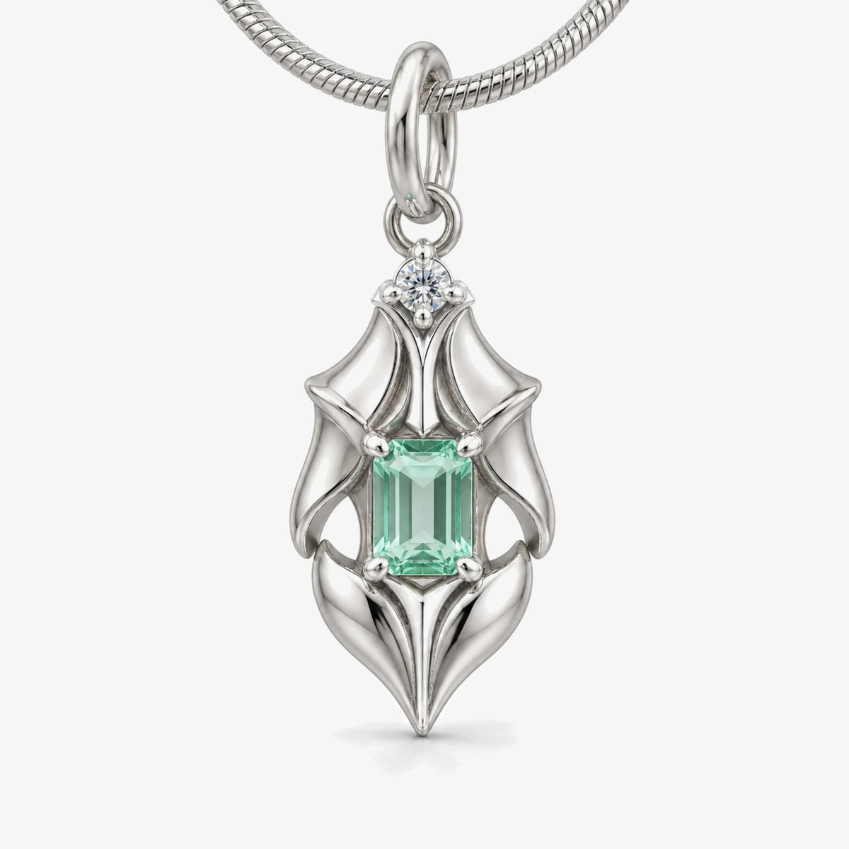 Firefly Armour Petal Charm in silver, front view on a snake chain