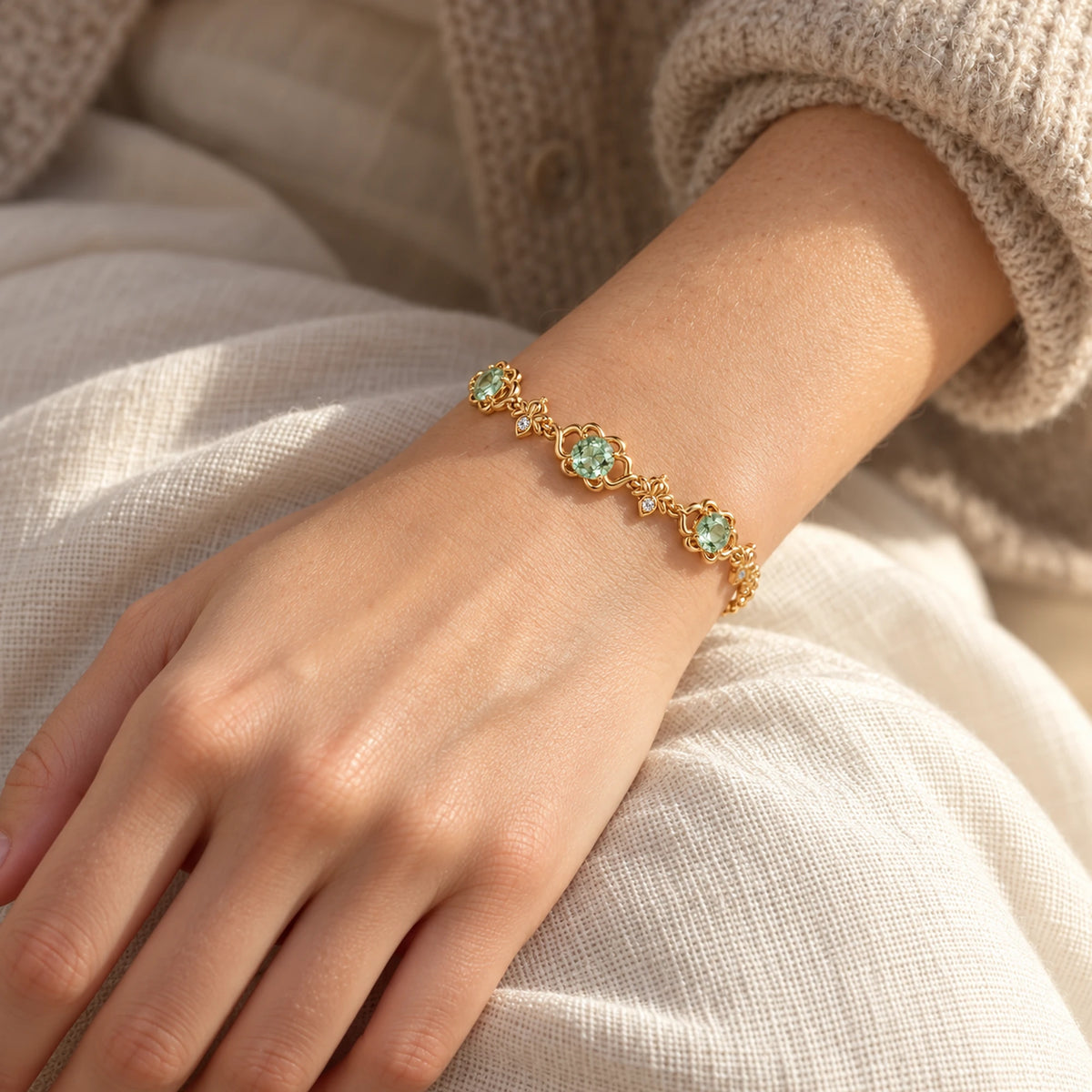 Firefly Bracelet in gold, worn on the wrist