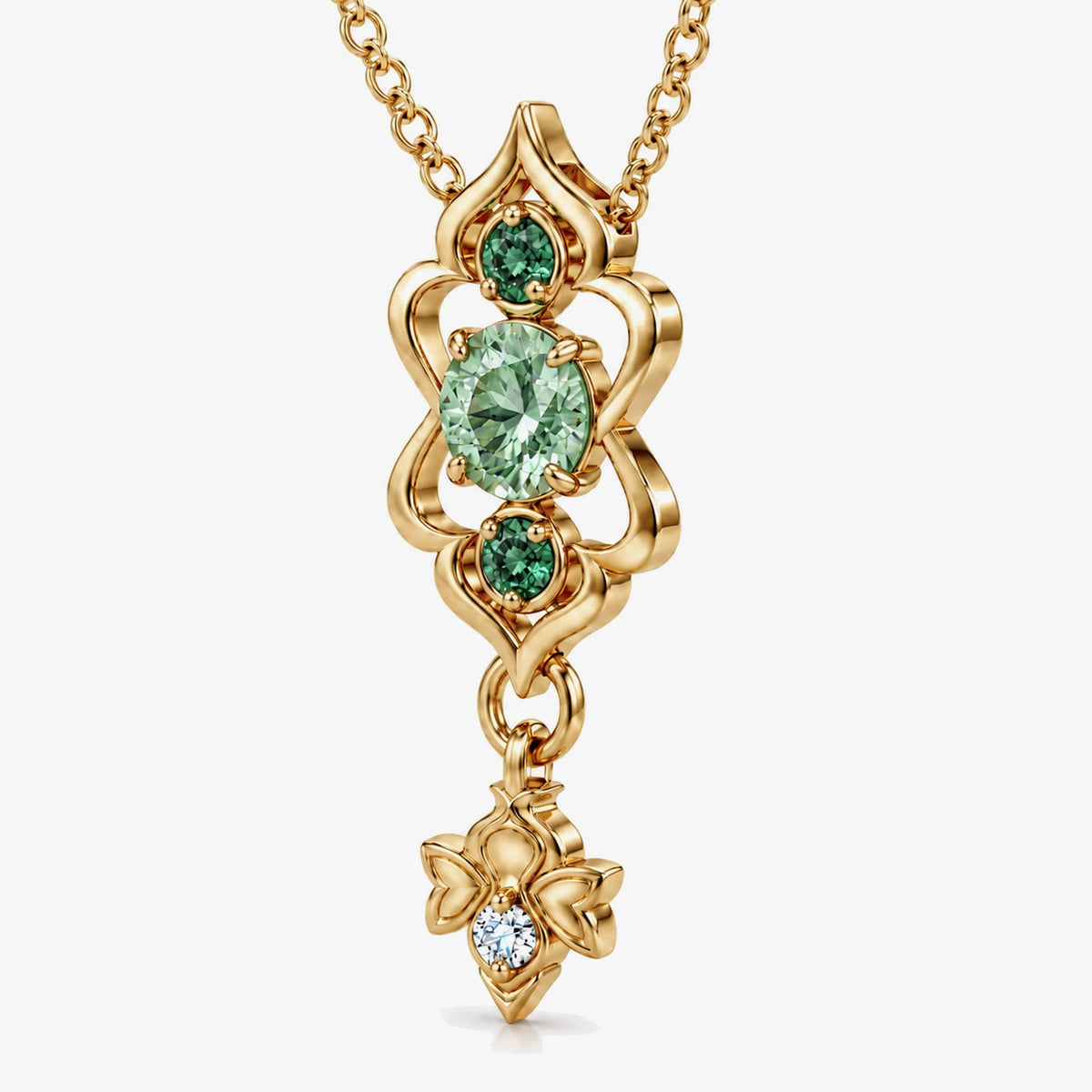 Firefly Necklace in gold, three-quarter view