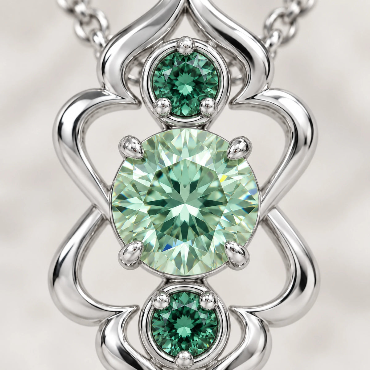 Firefly Necklace, close-up of the mint-green centre stone