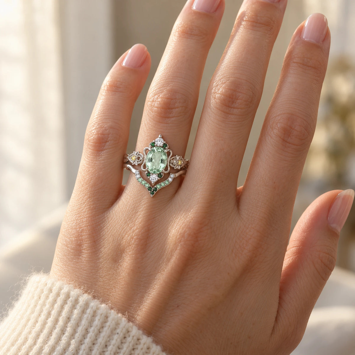 Firefly Stacking Ring Set in silver, worn on the ring finger