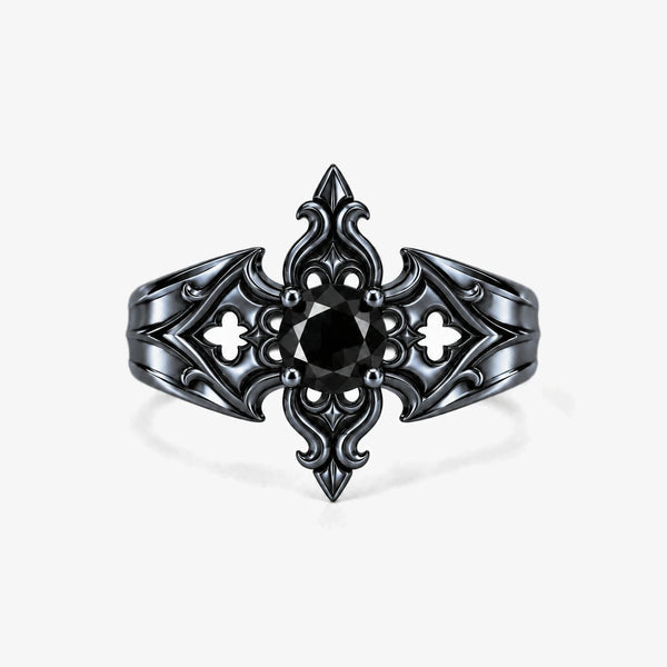 Midnight Fleur Cross Ring in Royal Black