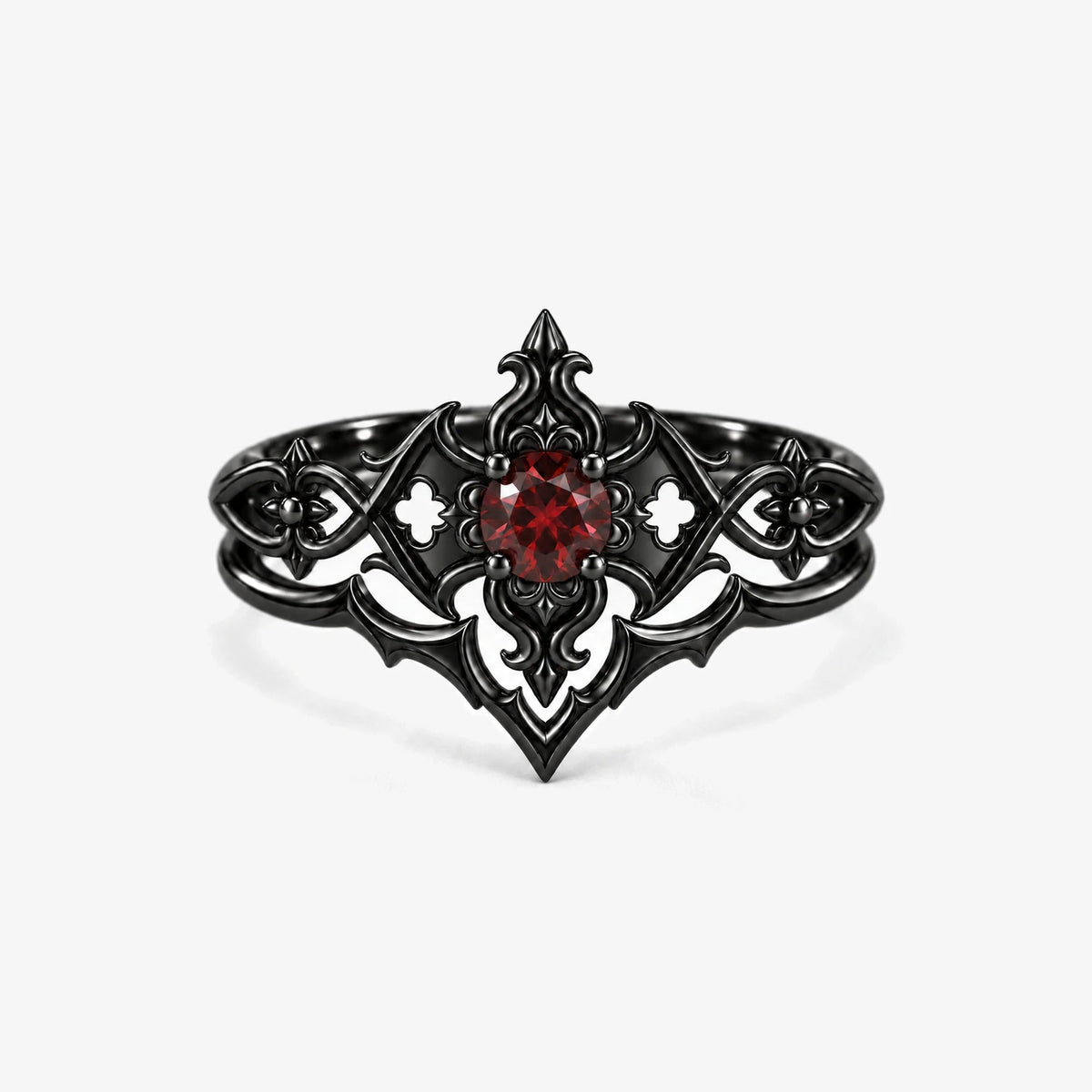 Crimson Fleur Cross Ring in Royal Black, front view