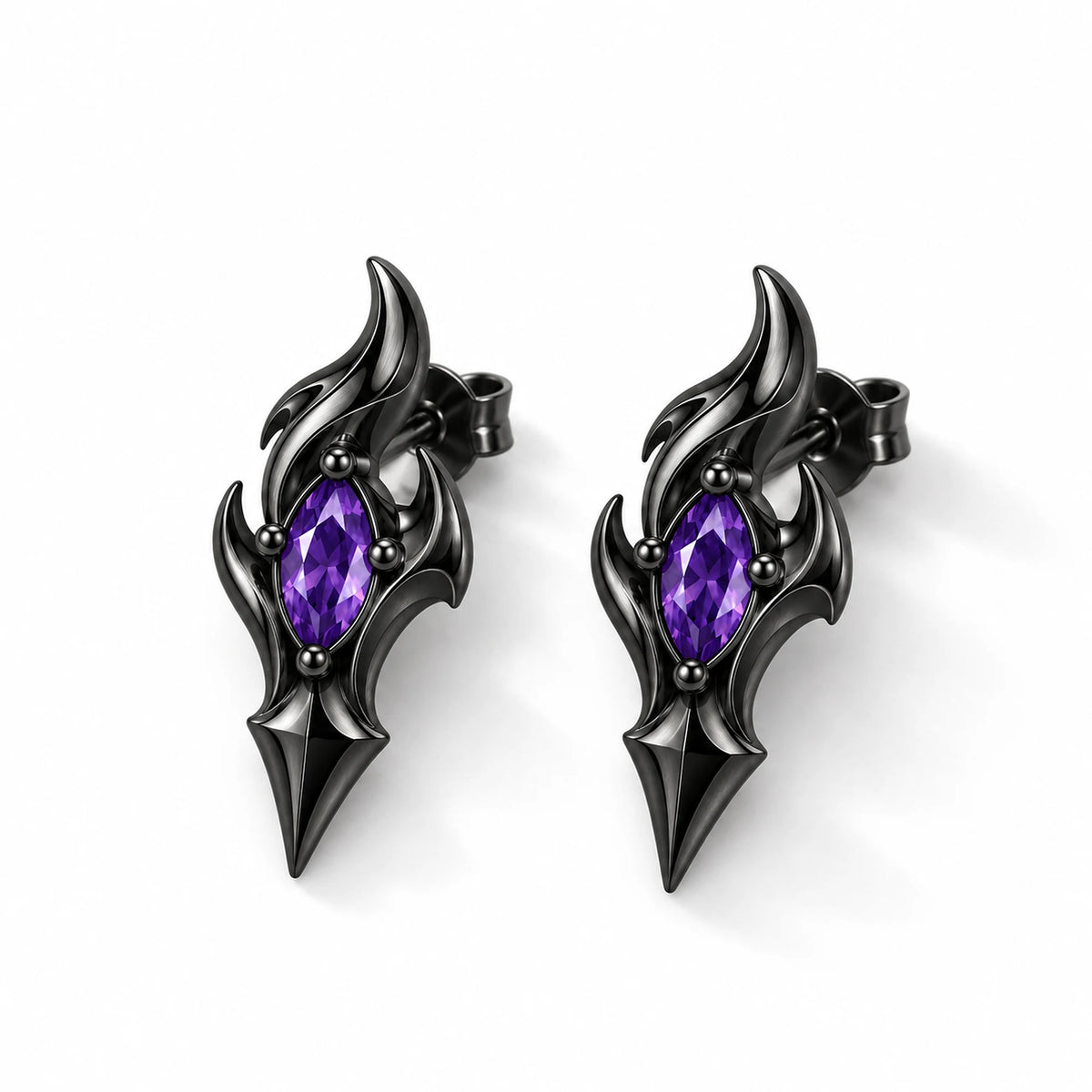 Flins Earrings in Royal Black, front view