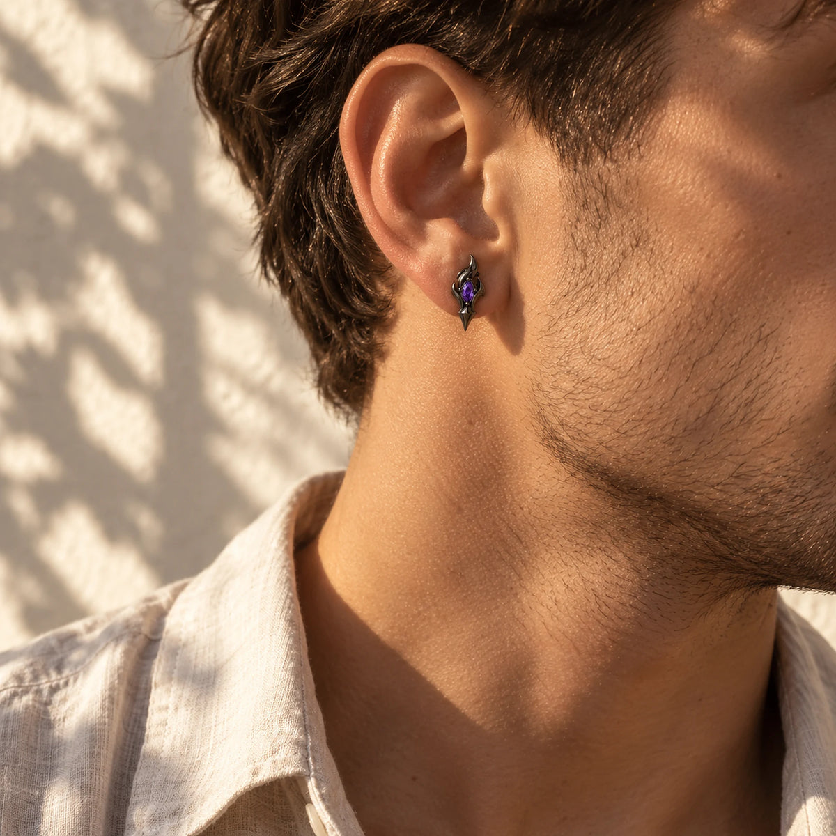 Flins Earrings in Royal Black, worn