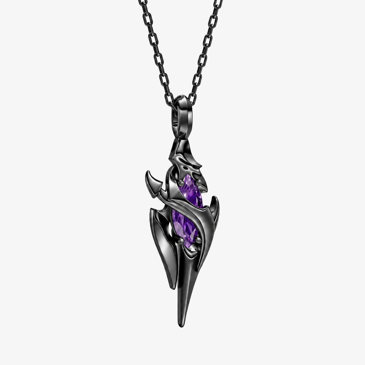 Flins Necklace in Royal Black with purple stone, front view