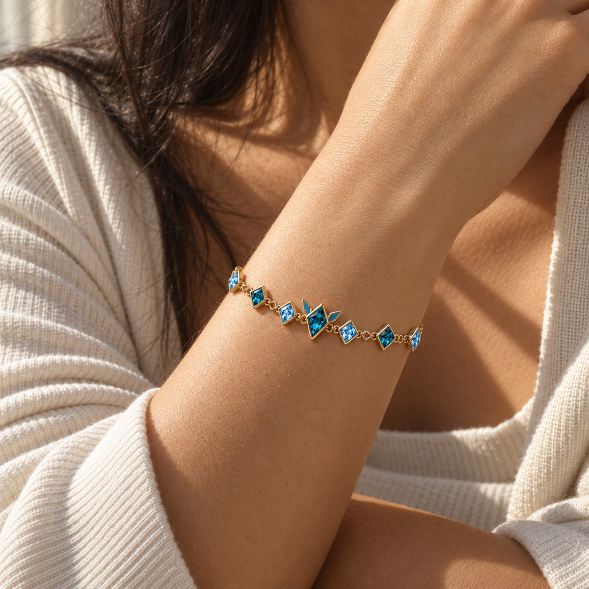 Frost Path Bracelet in gold, worn
