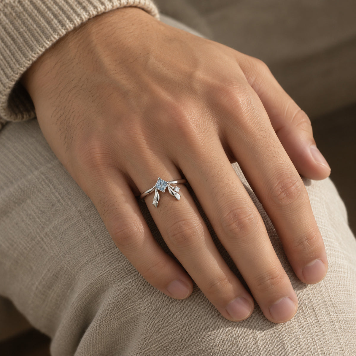 Frost Path Ring in silver, worn on a man's hand