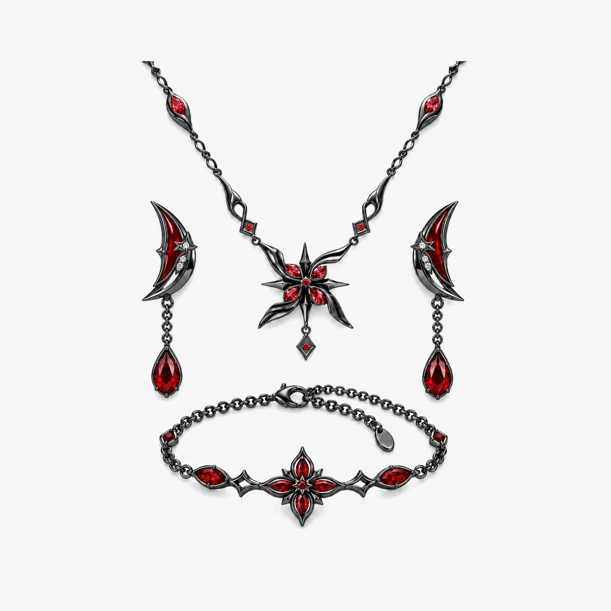 Full Arlecchino Jewelry Collection in black, all pieces