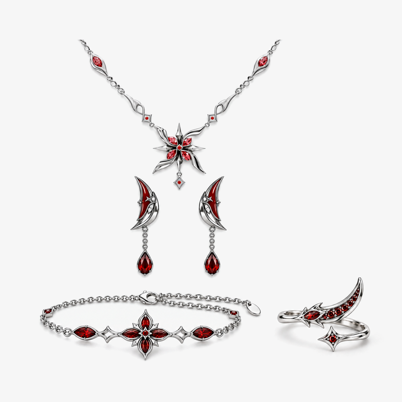Full Arlecchino Jewelry Collection in silver, necklace, earrings, bracelet and adjustable ring