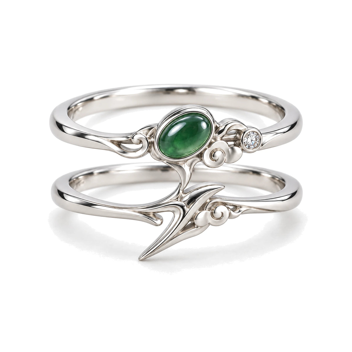 Dan Heng Cloudpiercer Stacking Ring Set in silver, the two rings stacked, front view