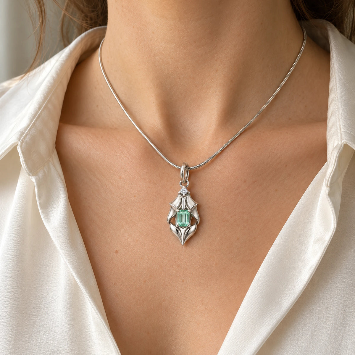 The free second Firefly Armour Petal Charm worn on a simple silver chain necklace (chain not included)