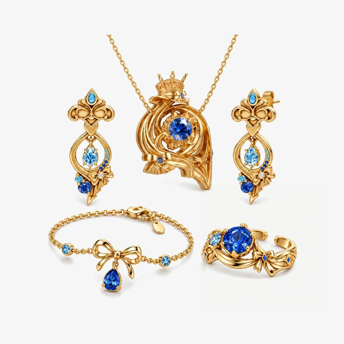 Full Furina Jewelry Collection in gold, all pieces