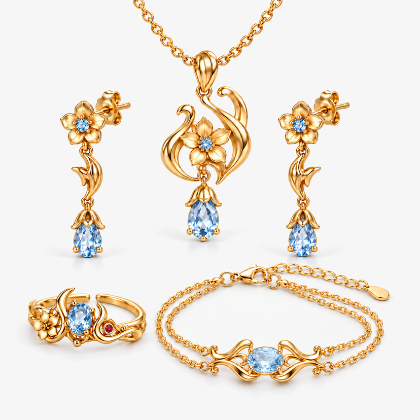 Full Ganyu Jewelry Collection in gold, all 4 pieces