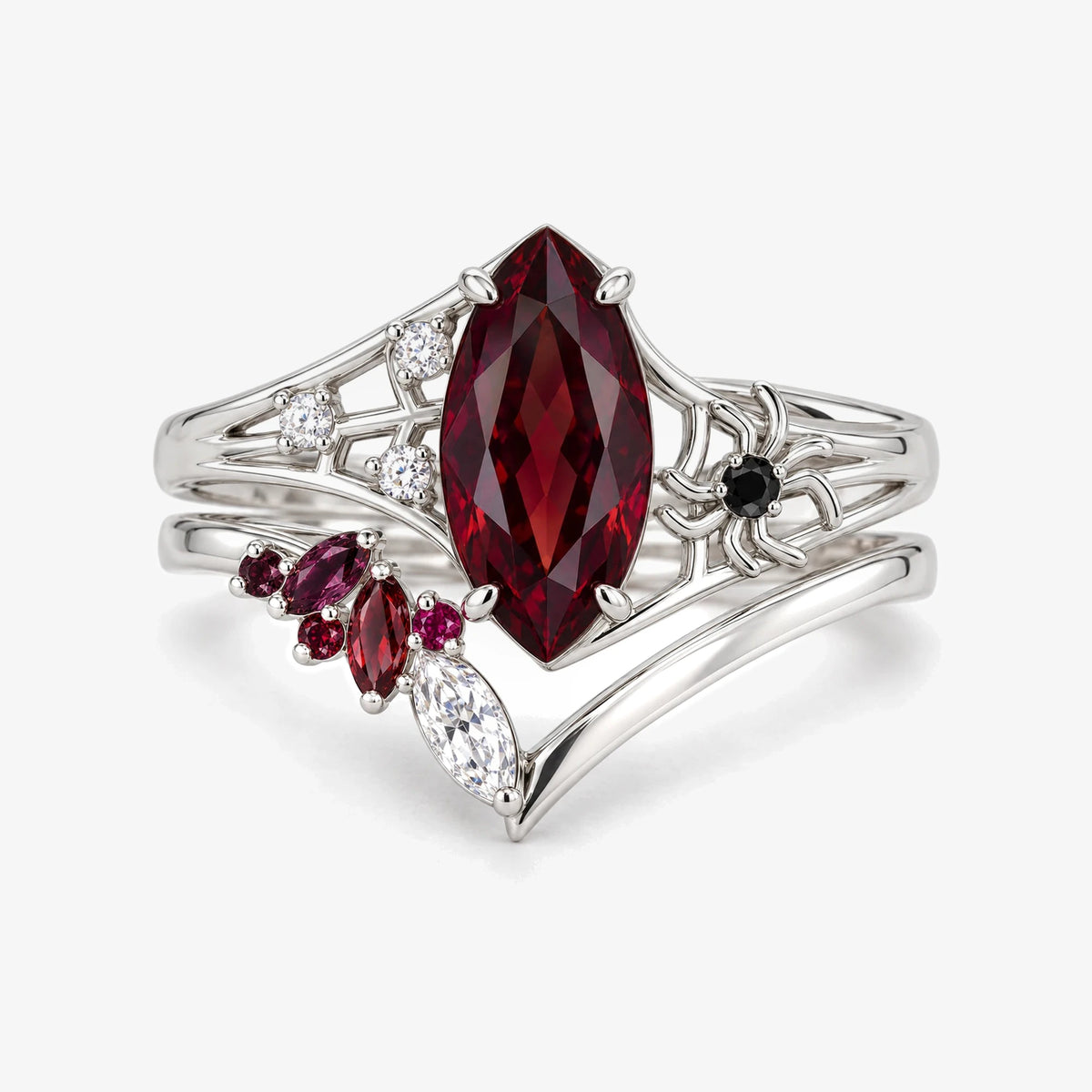 Kafka Stacking Ring Set in silver, the two rings stacked, front view