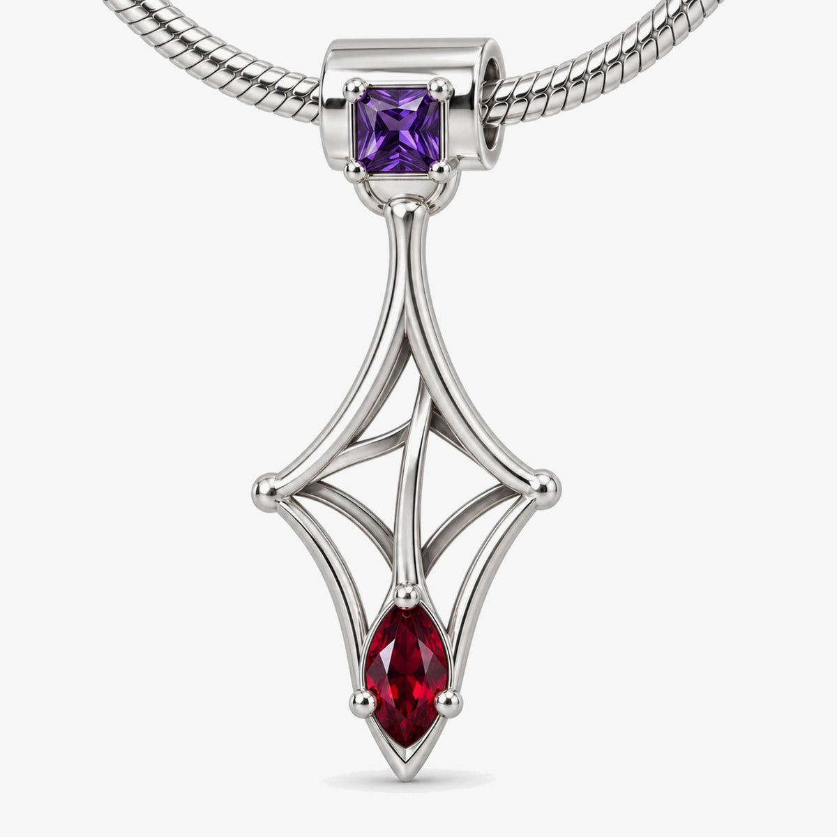 Kafka Little Strand Charm in silver, front view on a snake chain