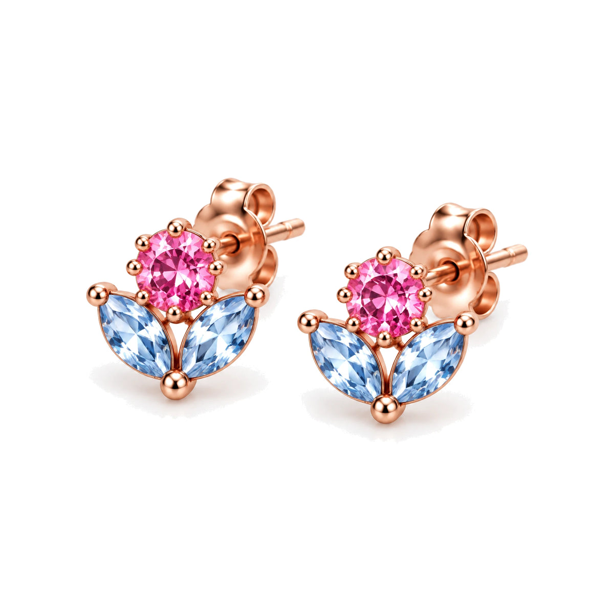 March 7th Ice Flower Earrings in rose gold, the pair, front view