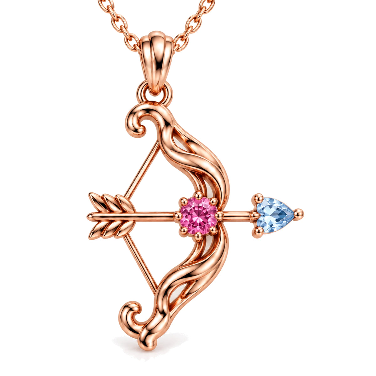 March 7th Bow and Arrow Necklace in rose gold, front view