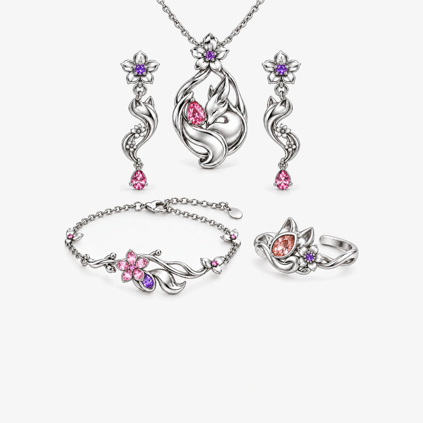Full Yae Miko Jewelry Collection in silver, all pieces