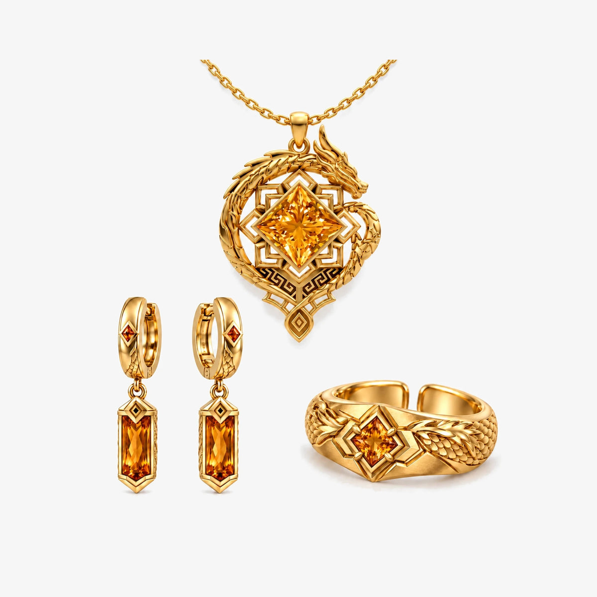 Full Zhongli Jewelry Collection in gold, all pieces