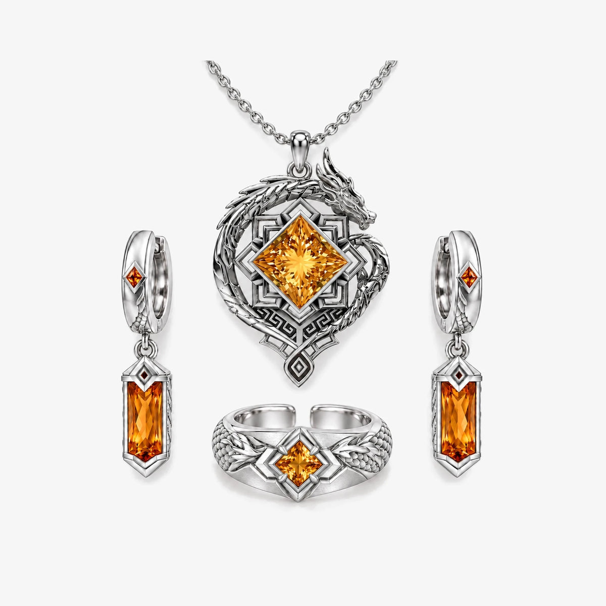 Full Zhongli Jewelry Collection in silver, all pieces