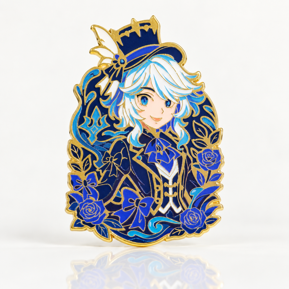 Furina Portrait Glow in the Dark Enamel Pin with the lights on