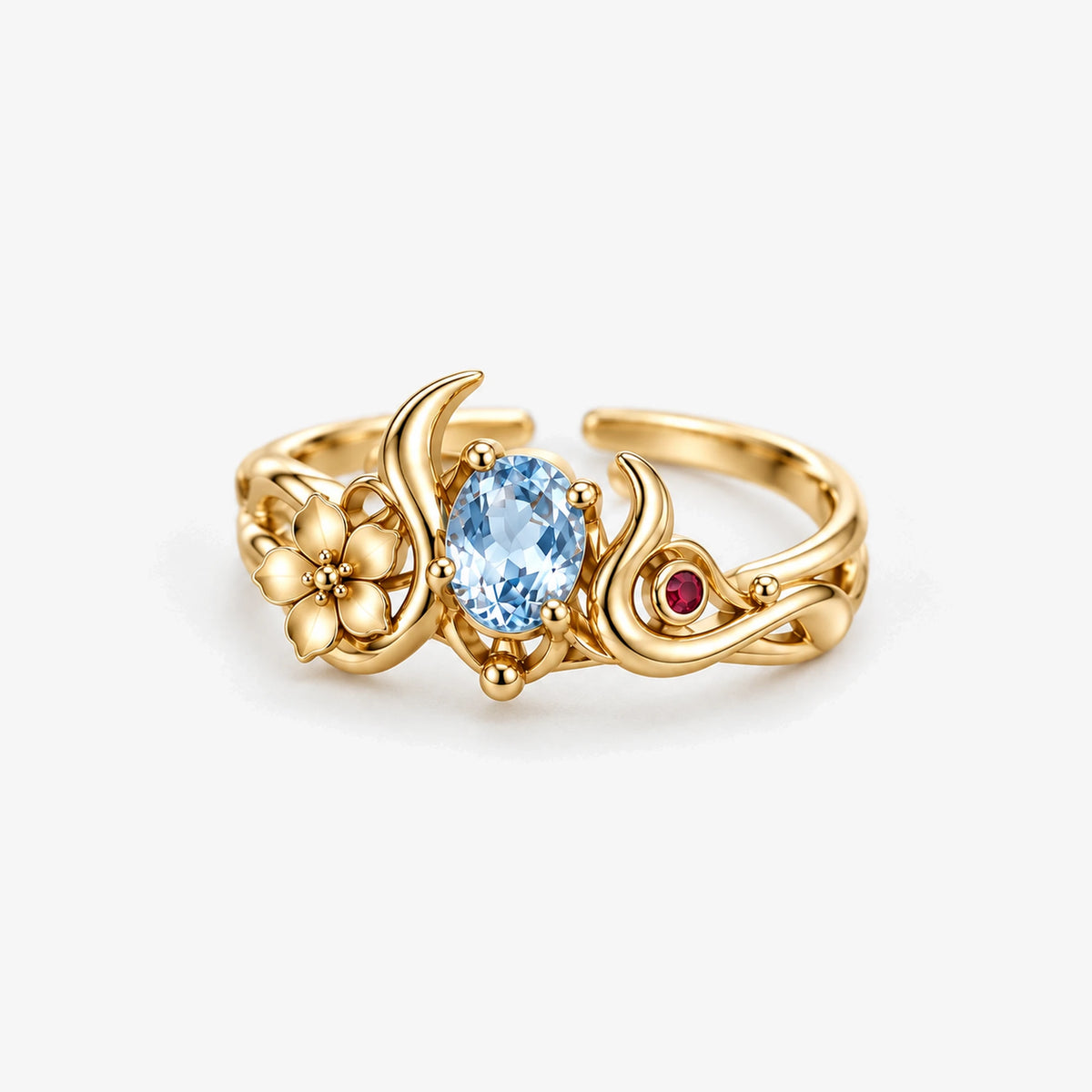 Ganyu Ring in gold, open adjustable band, side view