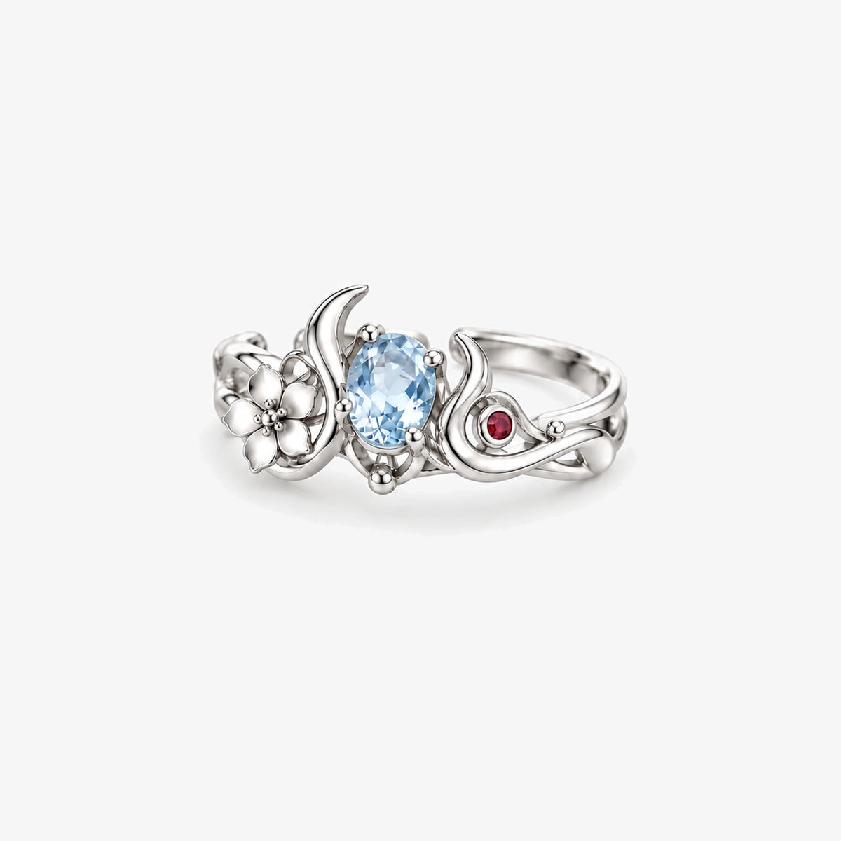 Ganyu Ring in silver, open adjustable band, side view