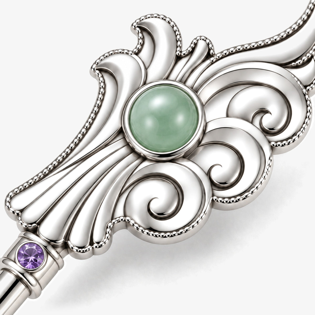 Garden Party Crest Hairpin in silver, close-up of the crest