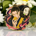 Geto glow-in-the-dark enamel pin on a white flower backdrop