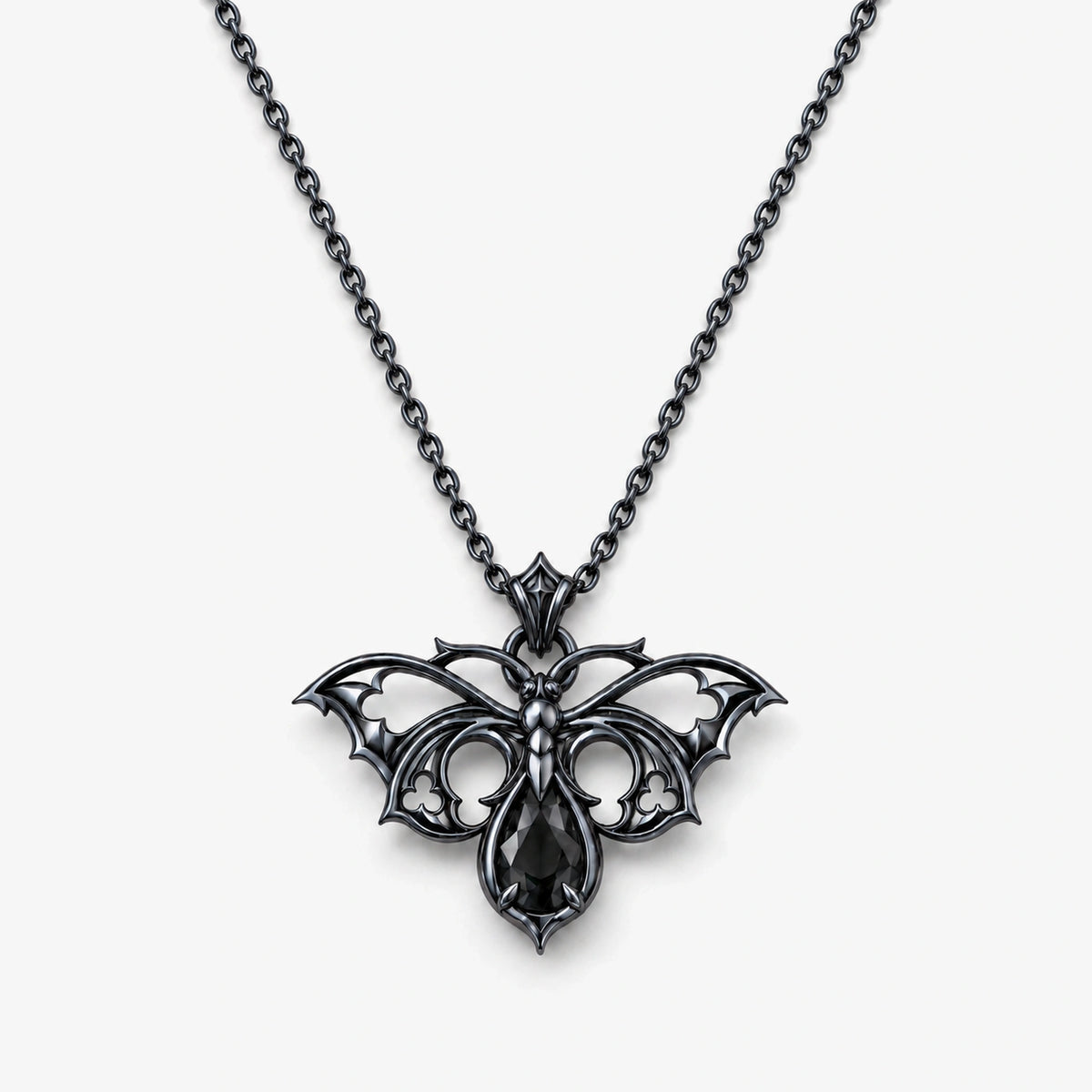 Hell Butterfly Necklace in Royal Black, front view