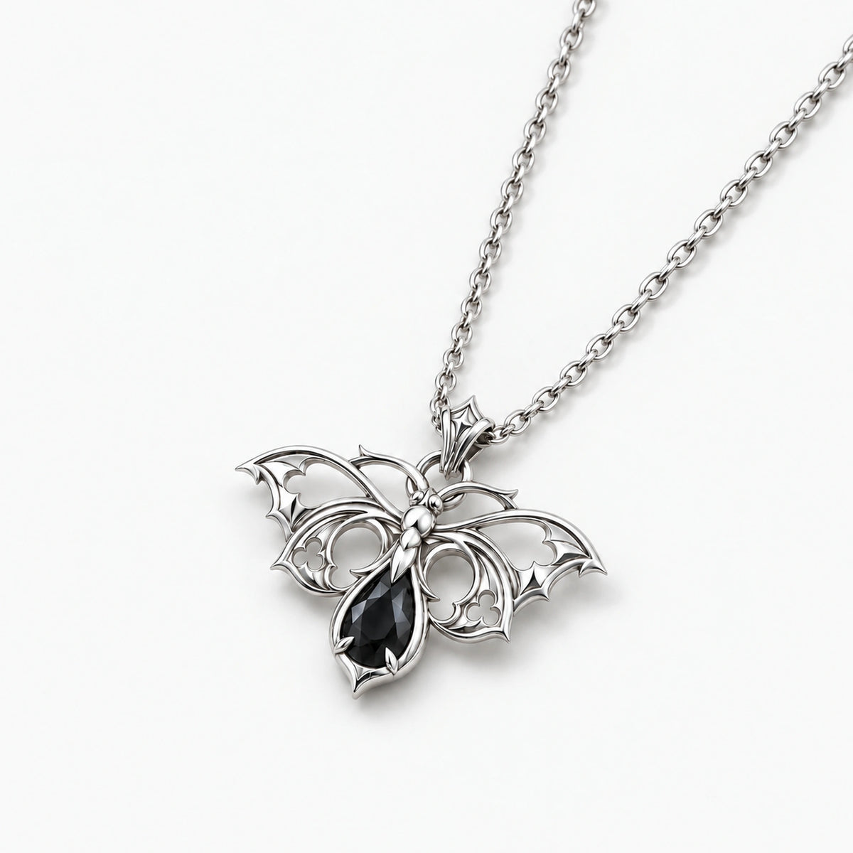 Hell Butterfly Necklace in silver, three-quarter view