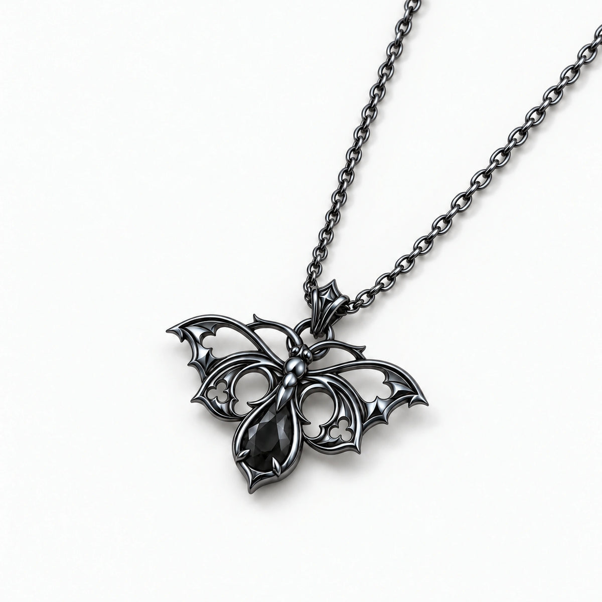 Hell Butterfly Necklace in Royal Black, three-quarter view