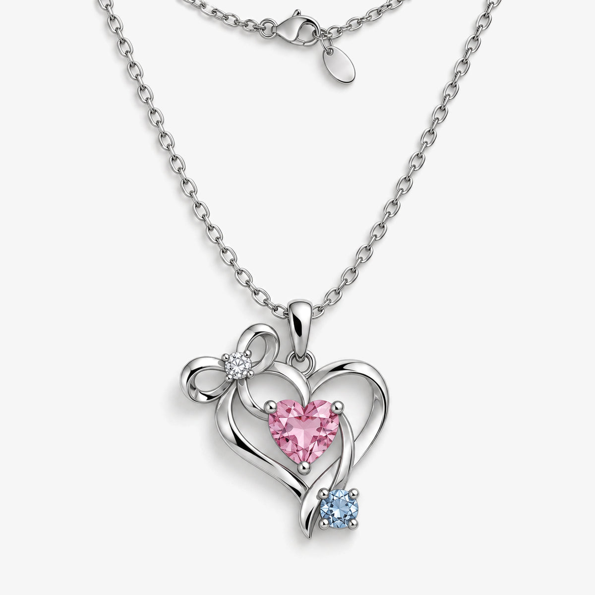 Ribbon Path Necklace in silver, front view