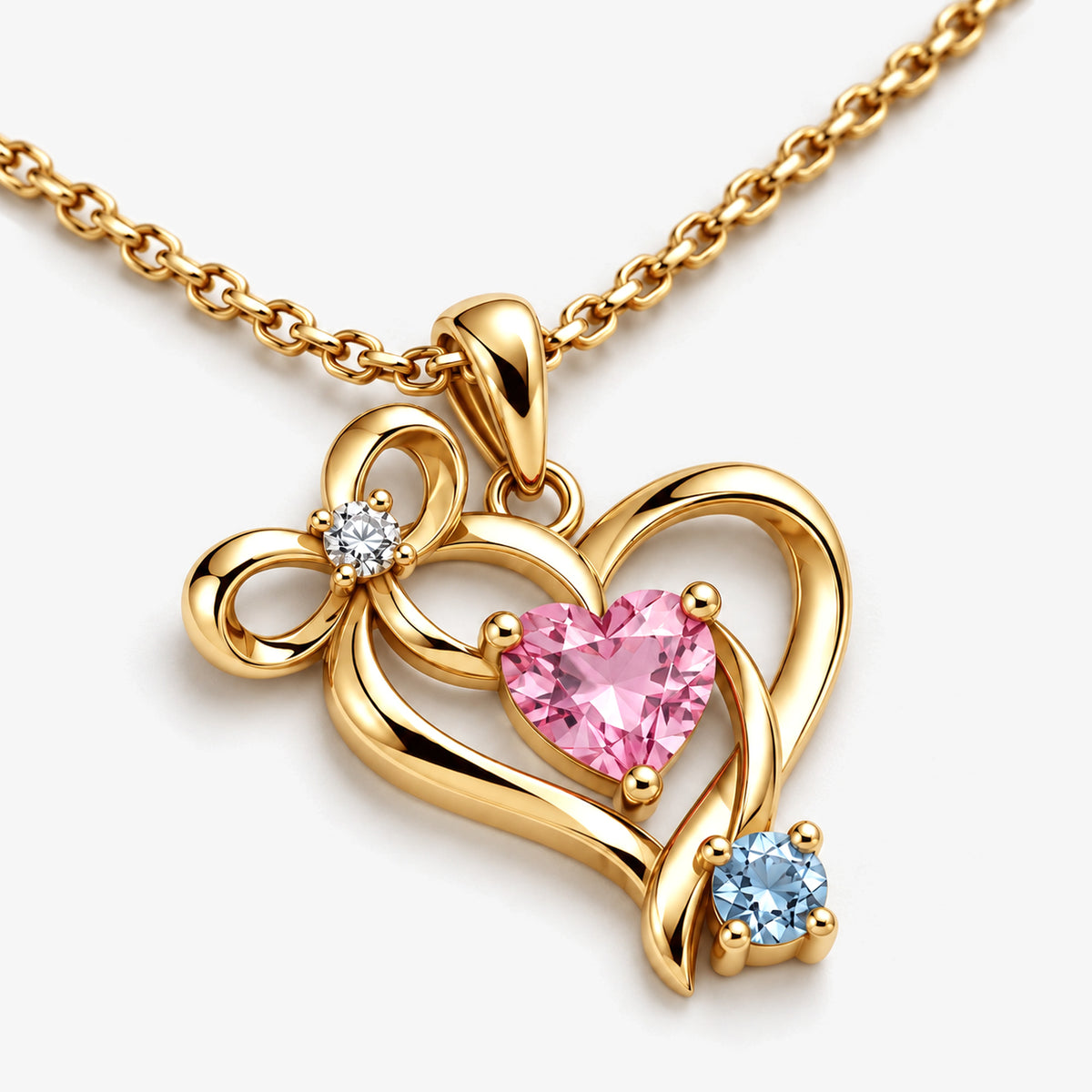 Ribbon Path Necklace in gold, angled view