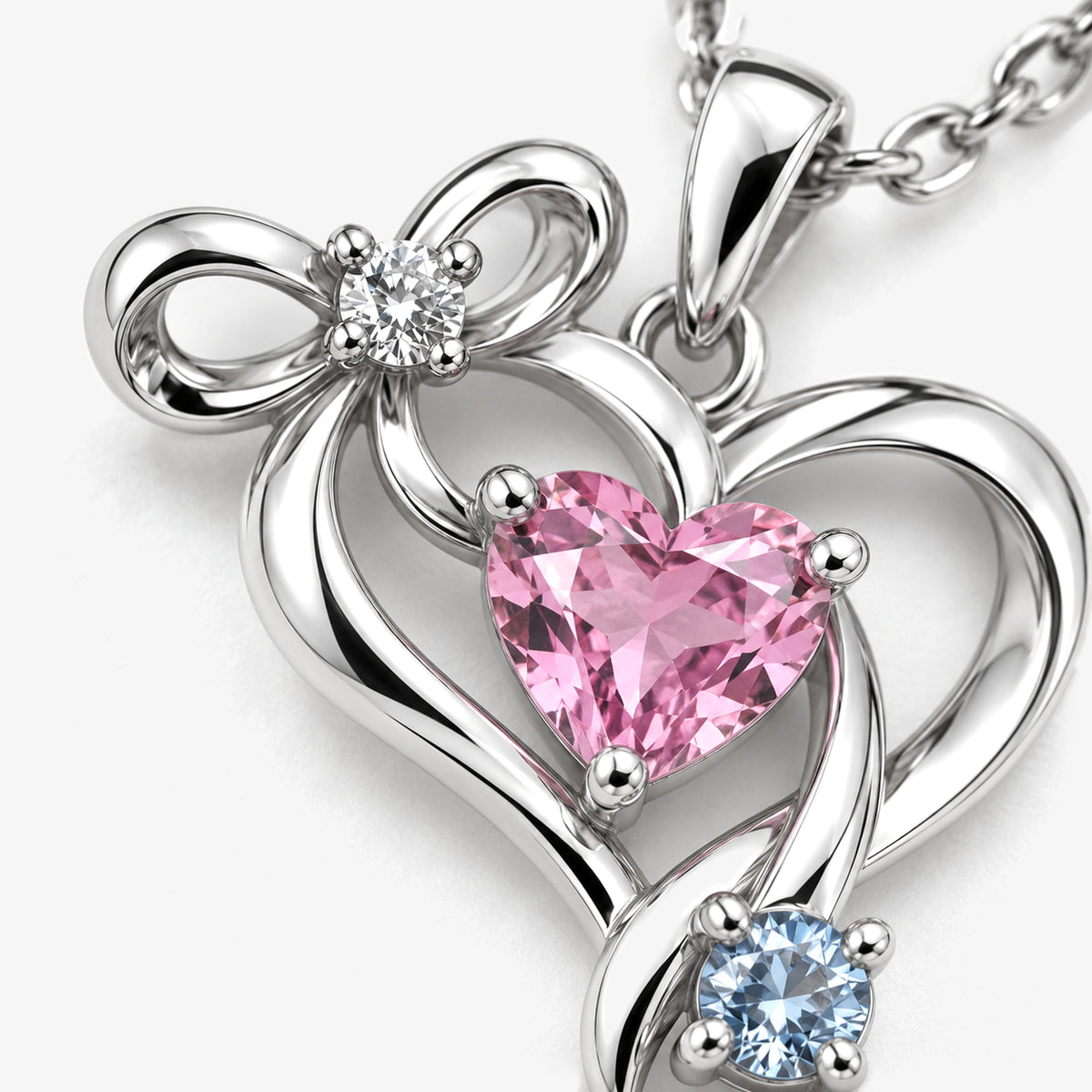 Ribbon Path Necklace in silver, close-up