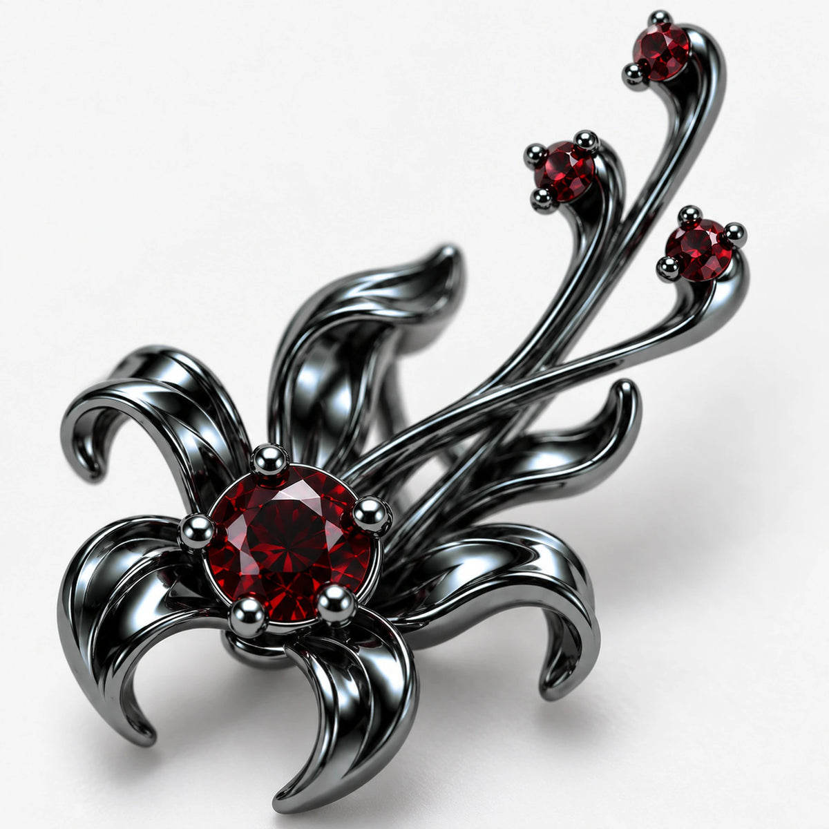 Infinity Castle Ear Climbers in Royal Black, close-up of the flower and stamens