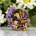 Higuruma glow-in-the-dark enamel pin on a white flower backdrop