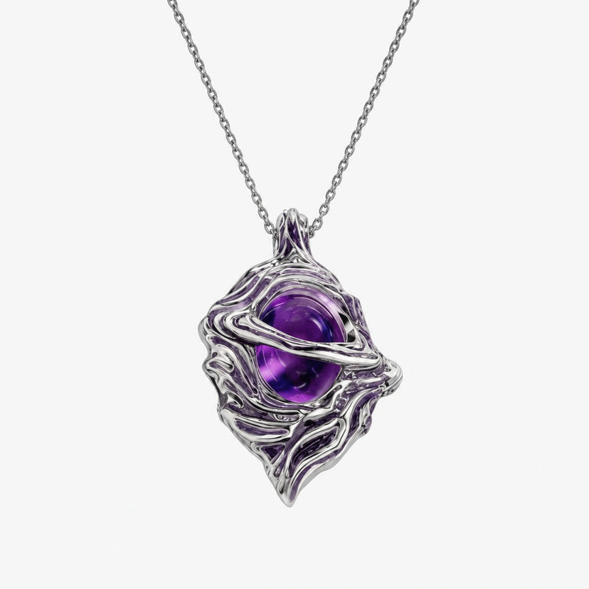 Hollow Purple Locket Necklace - front silver