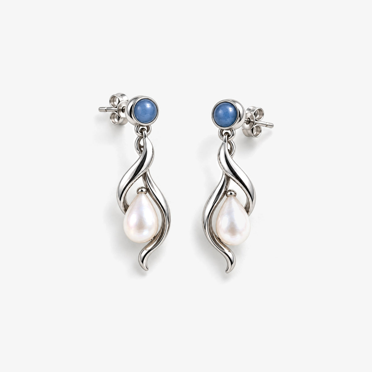 Inherited Tide Pearl Drop Earrings in silver, front view