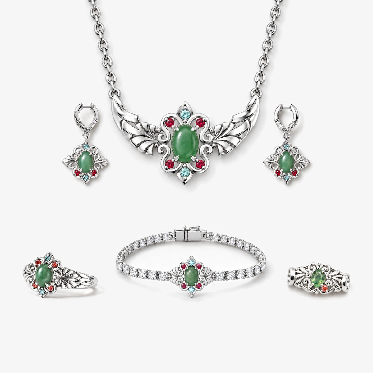 Jade Pavilion Full Collection in silver, the full collection together