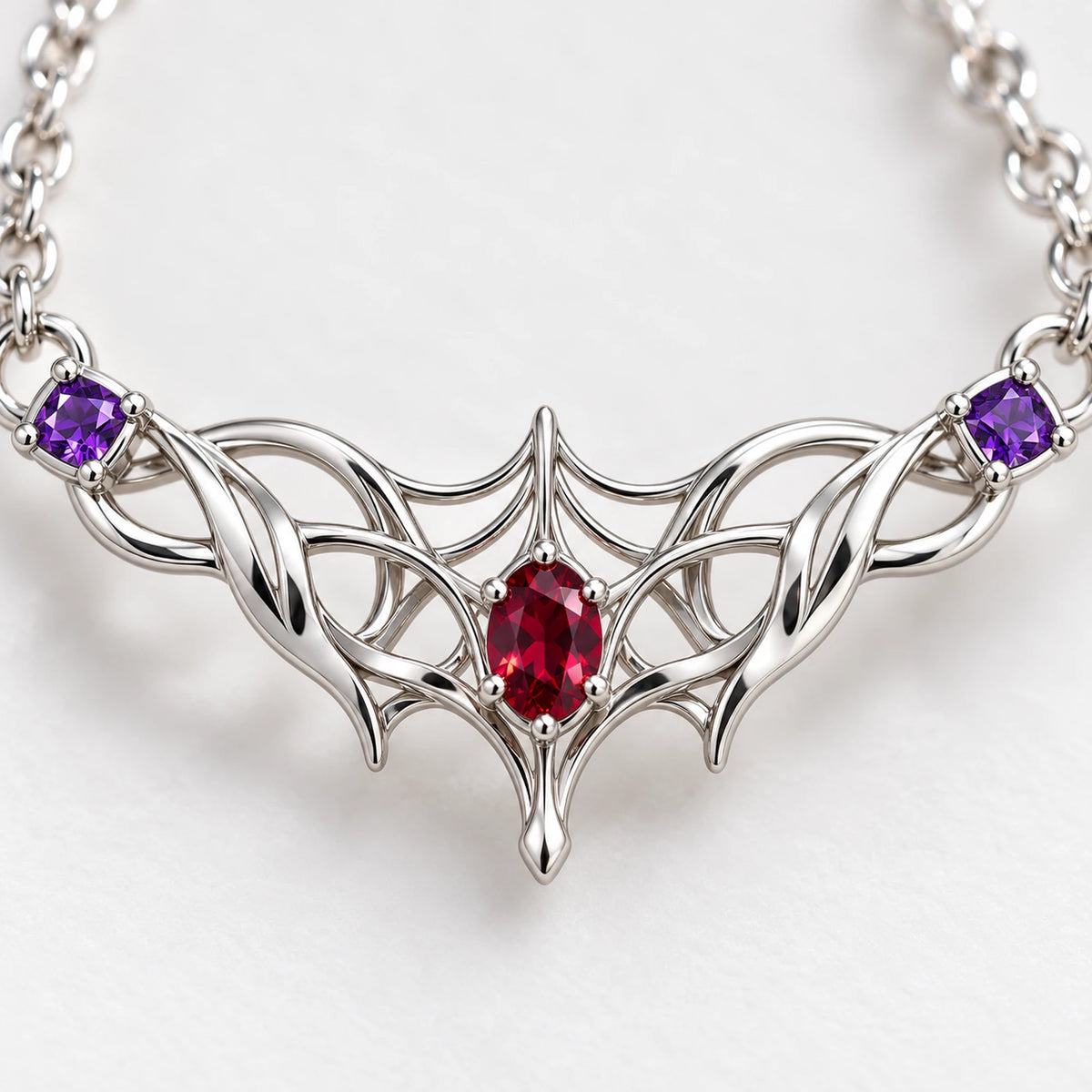 Kafka Silk Contract Bracelet, close-up of the web and red stone