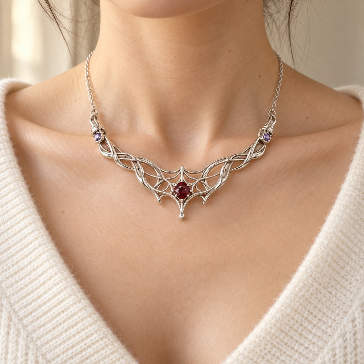 Kafka Silk Contract Necklace in silver, worn