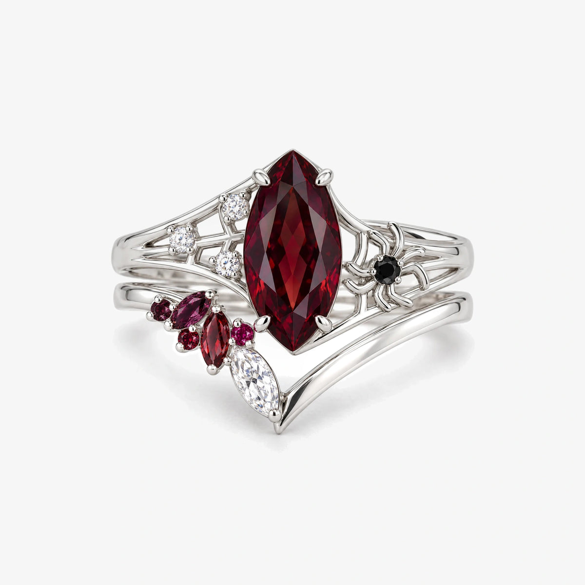 Kafka Stacking Ring Set in silver, the two rings stacked, front view