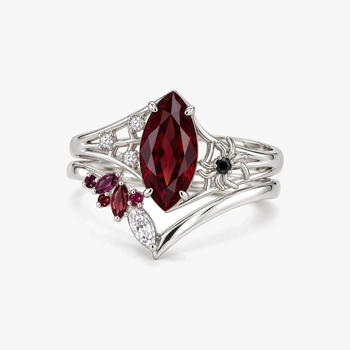 Kafka Stacking Ring Set in silver, three-quarter view