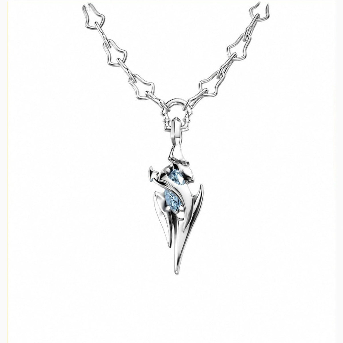 Solid Gold Flins Necklace in 14K white gold with a blue lab-grown gemstone