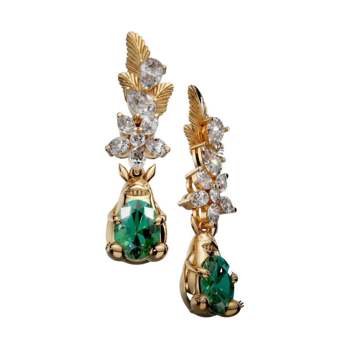 Solid Gold Forest Spirit Earrings in 14K yellow gold, front