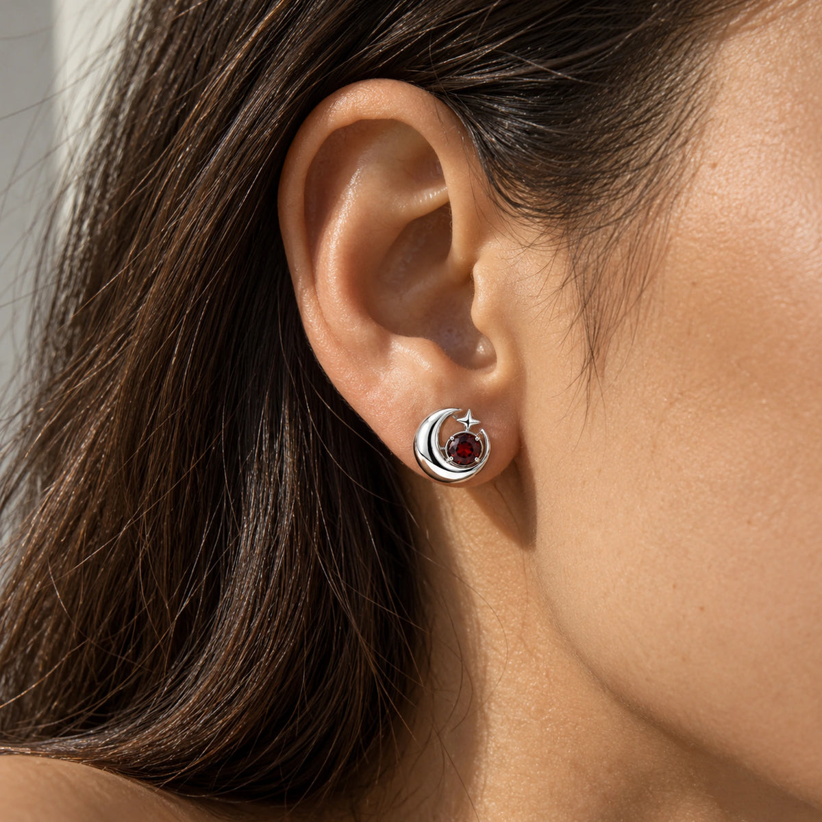 Eclipse Waltz Studs in silver, worn