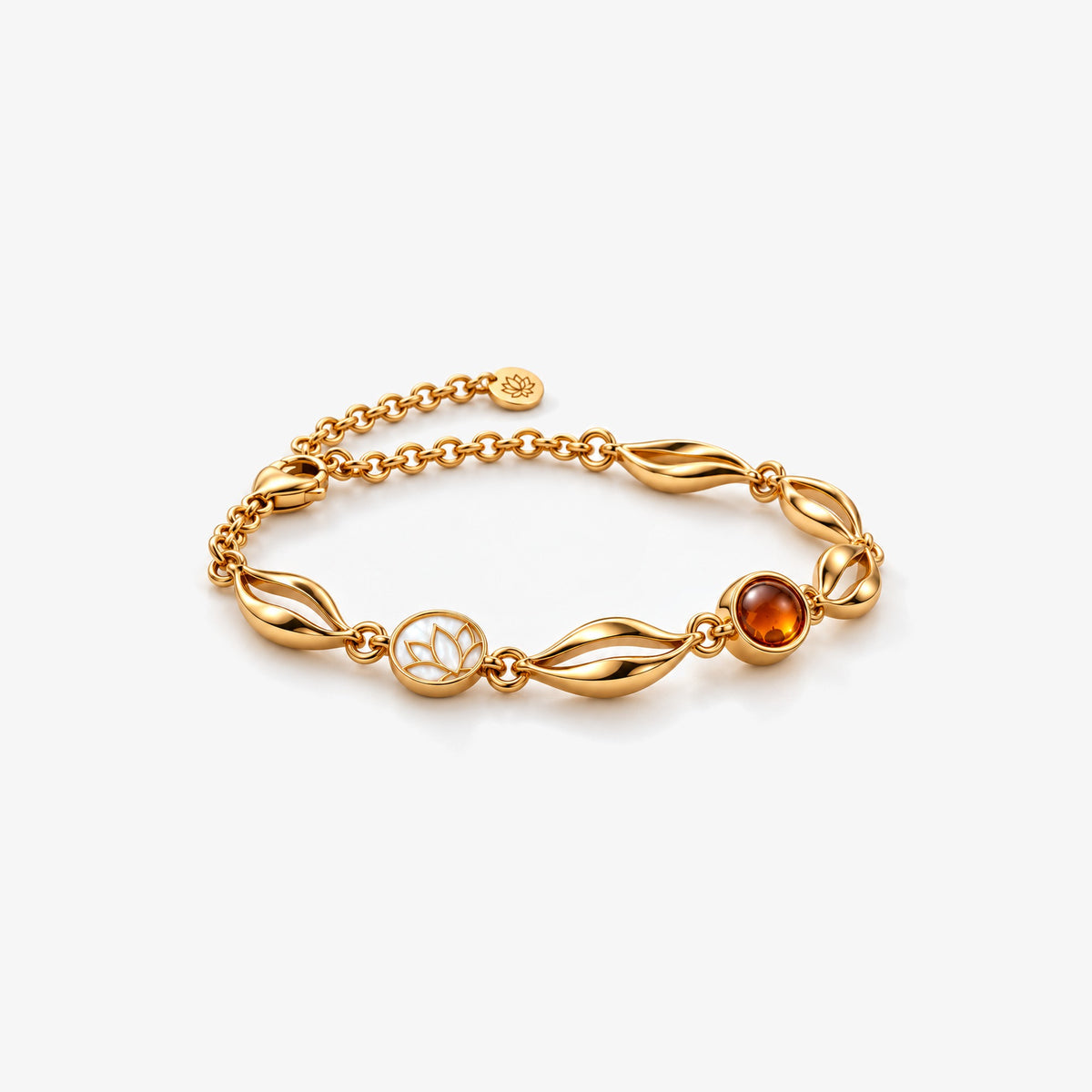 Lotus Tea Amber Bracelet in gold, right side view