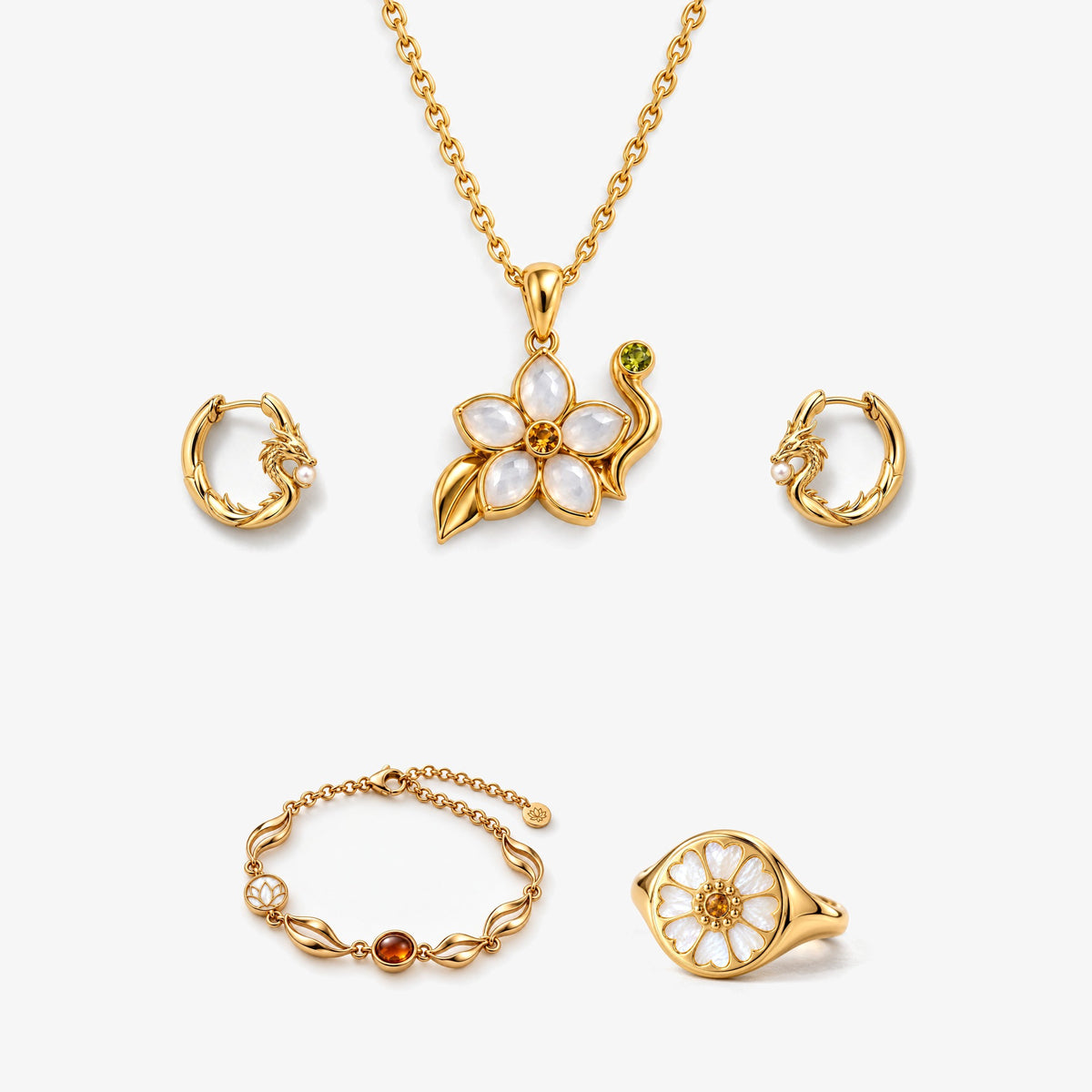 Lotus Tea Full Collection Set in gold, front view